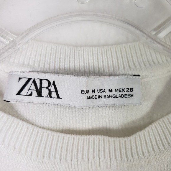 Zara Cropped Tank Top Womens Medium White Knit Crewneck Sleeveless Casual Basic - Picture 3 of 8